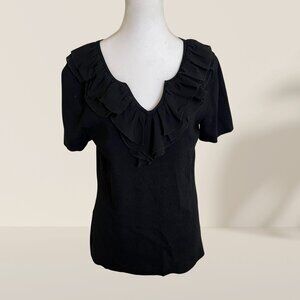 Cable & Gauge Black Ruffle V-Neck Top – Size M 🖤 Chic & Feminine